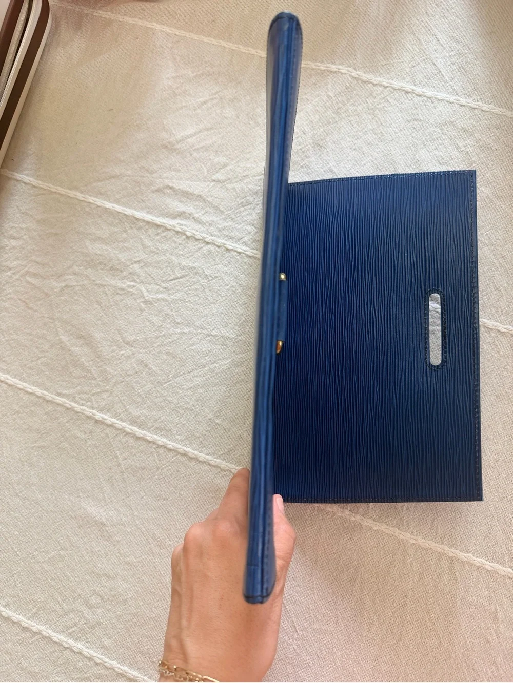 Louis Vuitton Navy Epi Leather Clutch with Gold D-Ring